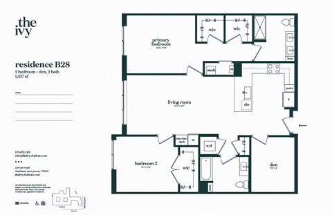 Floor plan for 2 beds, 2 baths, 1337 sqft
